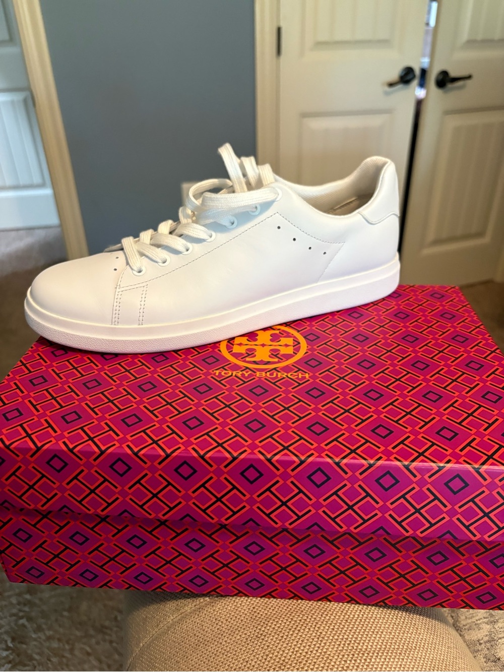 Tory Burch White Leather Lace-Up Sneaker